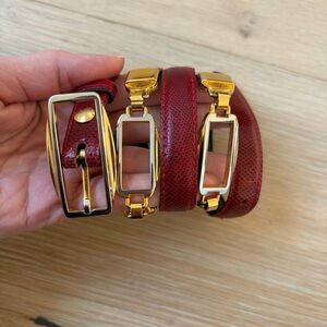 Vintage Red Leather Belt Gold Hardware Made in Spain Size 75/30 *I16